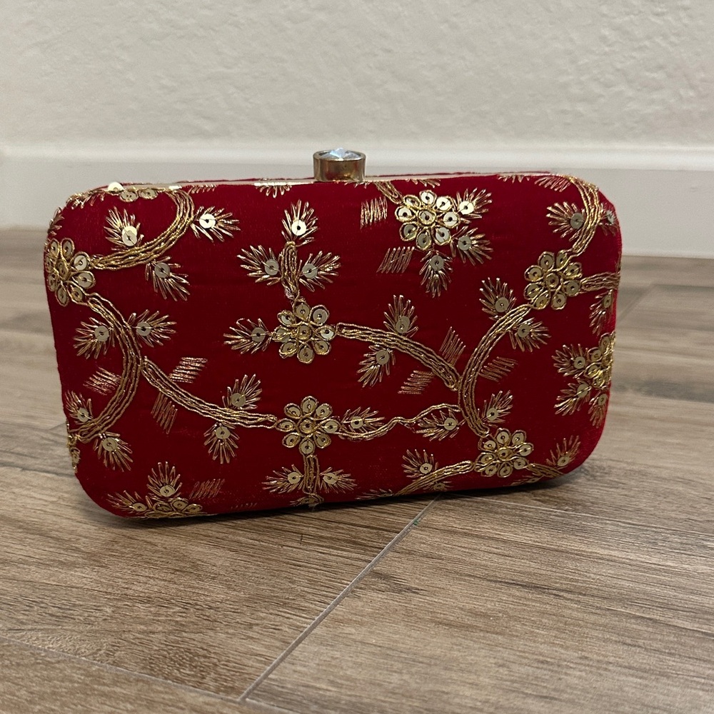 Chic Red and Gold Floral Clutch